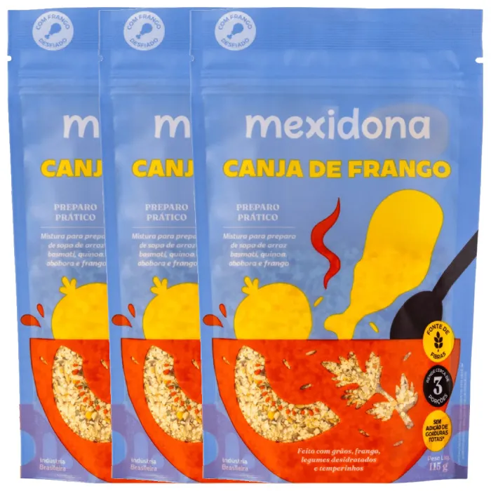 Canja de Frango Mexidona contendo 3 pacotes de 115g cada