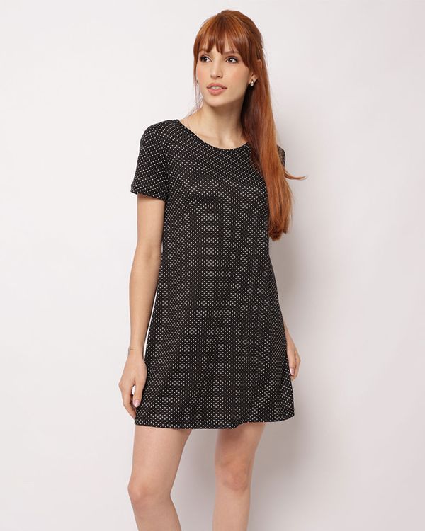 Camisola Feminina Curta Liganete Estampada Poá Manga Curta Preta G
