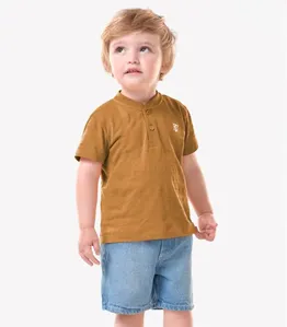 Conjunto Camiseta Com Bermuda Infantil Trick Nick Marrom 4