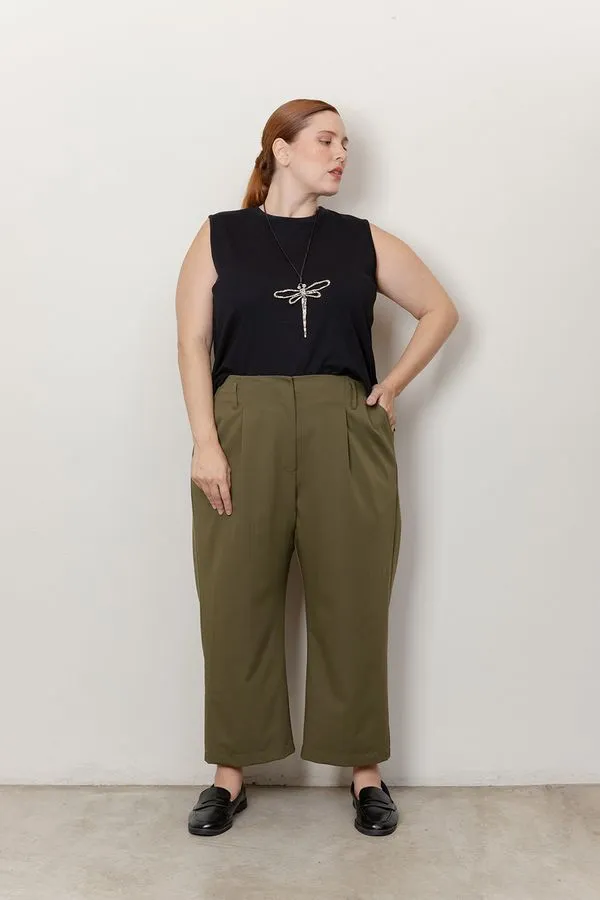 Calça Alfaiataria Doha Plus Size Verde Escuro-GG