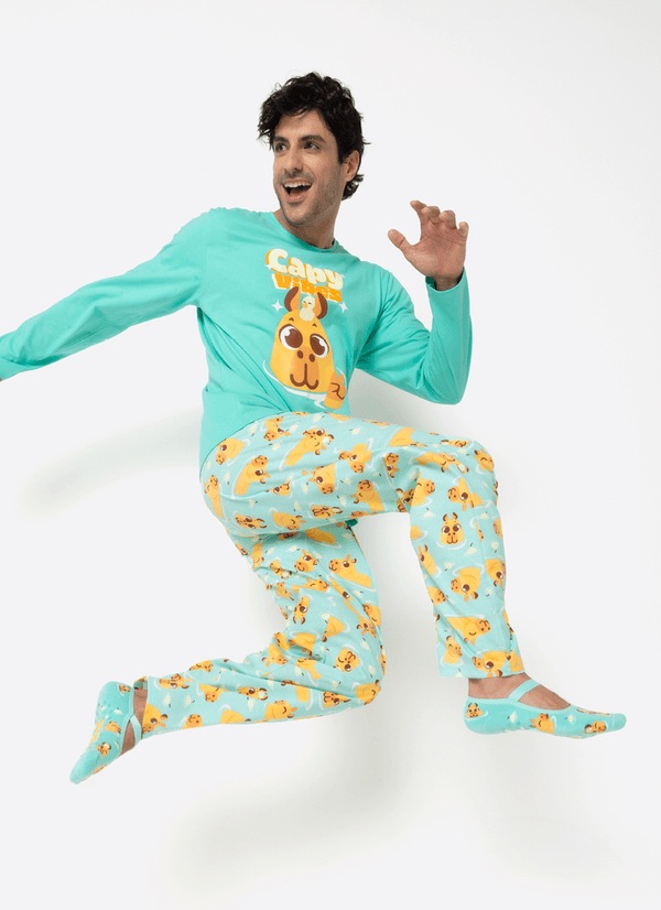 Pijama Manga Longa Algodão Masculino Capivara Vibes P