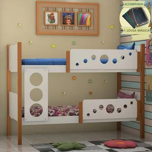 Beliche Solteiro Star com Lousa Mágica e Grade de Proteção MDF Branco com Mel Star Beliche Solteiro Star com Lousa Mágica MDF Branco com Mel Star