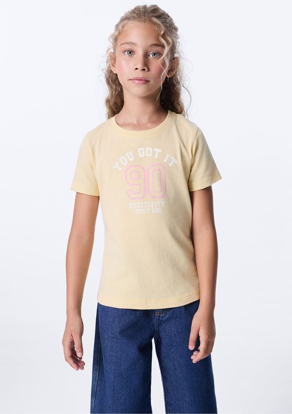 Blusa Infantil Menina Manga Curta Com Estampa - Amarelo 005