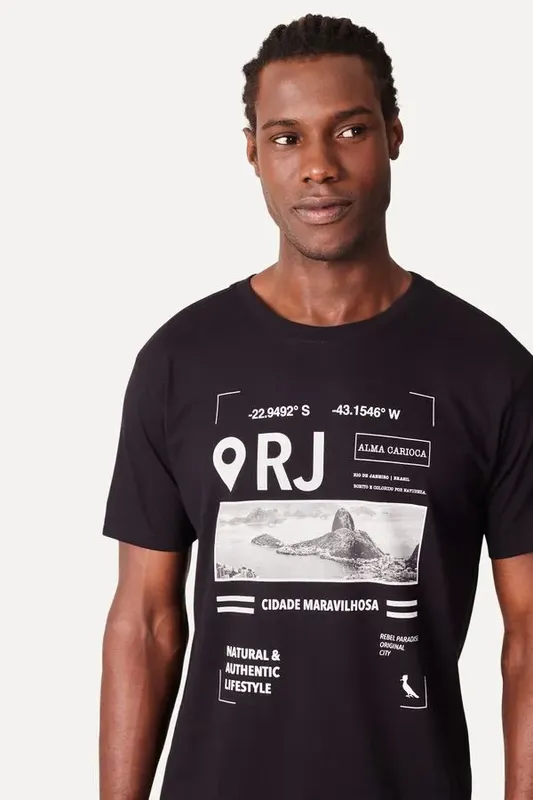 Camiseta Slim Estampada Capitais Rj Preto - M