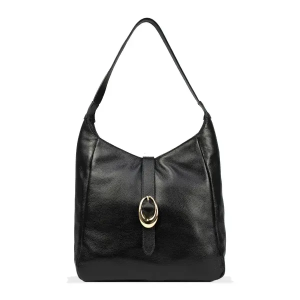 Bolsa Ombro Feminina de Couro com Fecho Metálico Le Postiche PRETO