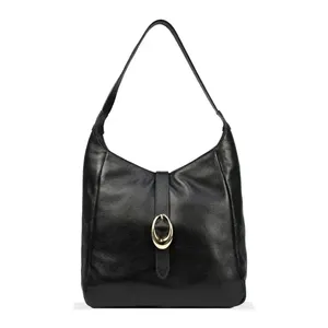 Bolsa Ombro Feminina de Couro com Fecho Metálico Le Postiche PRETO