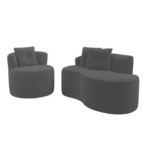 Kit Sofá E Poltrona Orgânica Living Bob Com Almofadas Bouclê Cinza Escuro - Desk Design
