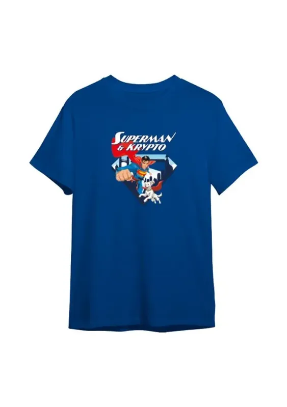 Camiseta Algodão Azul Manga Curta Superman e Krypto Shield 08 / Azul