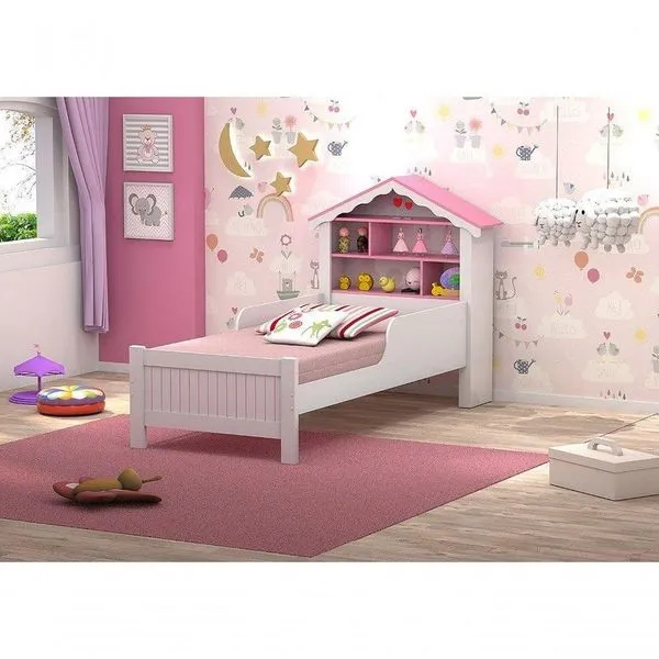 Cama Casinha Com Nichos Princesa Rosa Com Colchão Vitamov