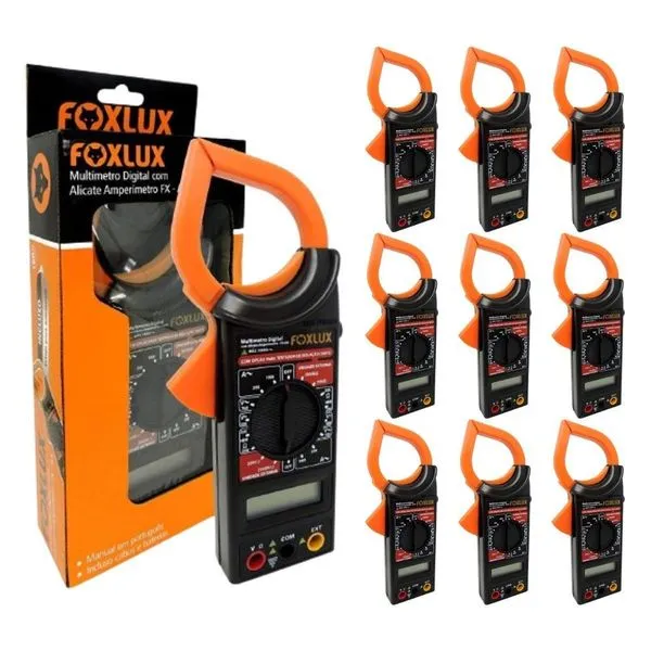 Kit 10 Alicates Amperímetros Digitais com Multímetro para Medir Corrente Tensão e Resistência Laranja Foxlux Kit 10 Alicates Amperímetros Digitais com Multímetro para Medições Elétricas Laranja Foxlux