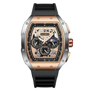 Relógio Esportivo Masculino Quartzo Militar Cronógrafo Dourado com Pulseira de Silicone Impermeável Foxbox Relógio Esportivo Masculino Quartzo Militar Cronógrafo Dourado com Pulseira de Silicone Foxbox