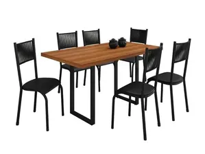 Mesa com 6 Cadeiras Mariana Náutica Base U Tampo BP Preto Fosco Galáxy - Paonanda