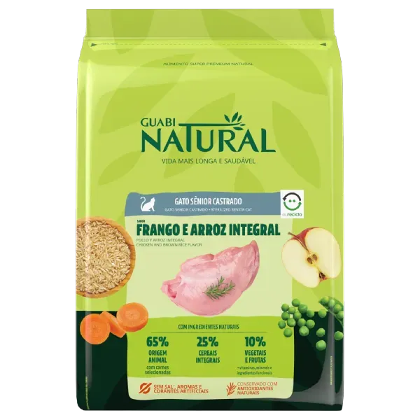 Ração Guabi Natural Gatos Sênior Castrados Frango e Arroz Integral 1,5 kg