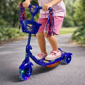 Patinete Infantil 3 Rodas Seguro Estável Dobrável com Luz Led Som e Cesto Azul Patinete Infantil 3 Rodas Dobrável com Led Som e Cestinha Azul