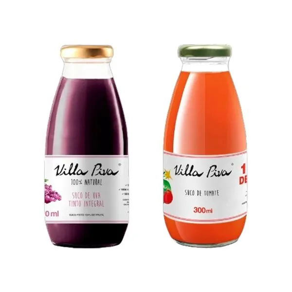 Kit 2 Sucos Integrais Villa Piva 300ml: Uva, Tomate