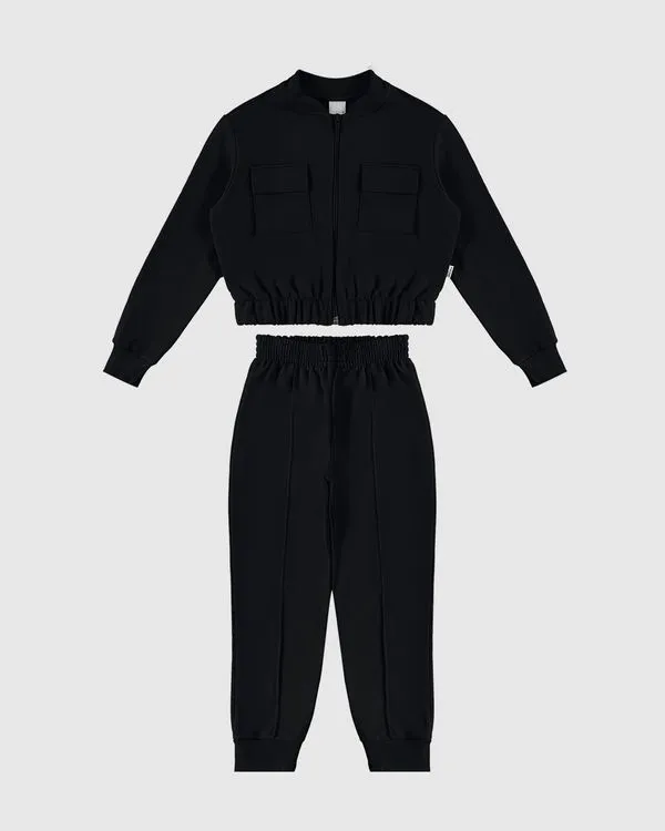 Conjunto Infantil Menina Jaqueta Box E Calça Jogger Em Moletinho Malwee Kids Preto - 18