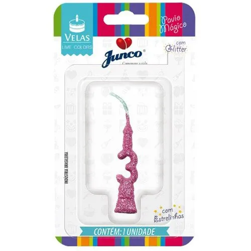 Vela de Aniversário Mini Glitter Rosa Bebê N.º 3