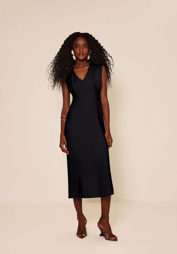 Vestido Chá Com Decote Em V PRETO M