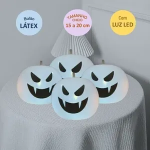 Balão Látex Halloween - Fantasma Branco com Luz Led - Kit com 5 Unidades