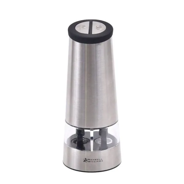 Moedor Elétrico Duplo para Sal e Pimenta Cosmopolitan em Aço Inox 35ml Maxwell & Williams Moedor Duplo Para Sal E Pimenta Elétrico Em Aço Inox 35ml Maxwell & Williams
