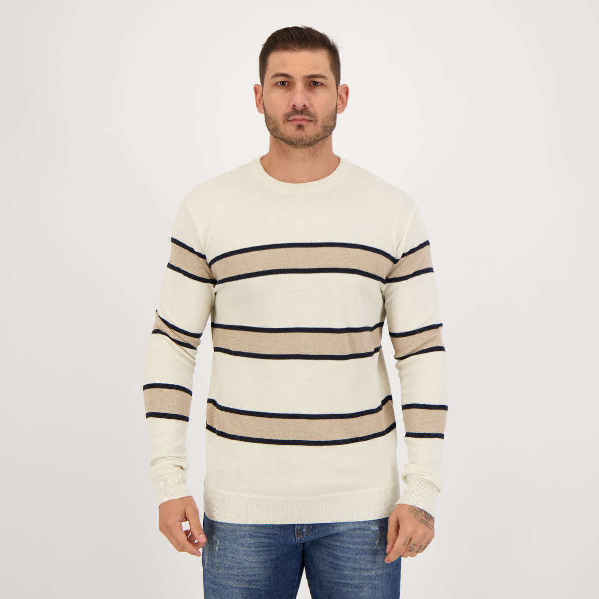 Suéter Balboa Basic Listrado Off White