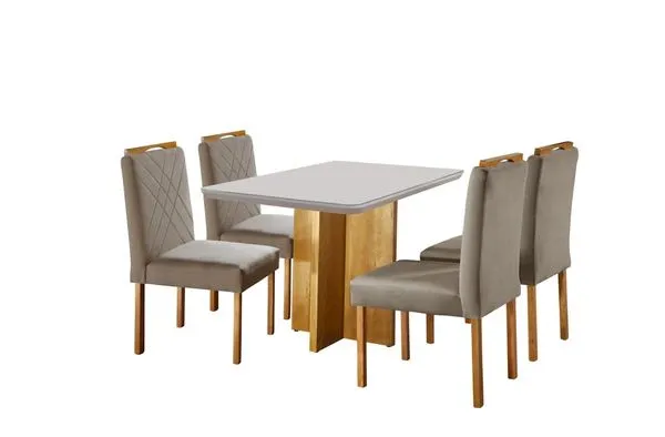 Mesa com 4 Cadeiras Mel Bege Madri Vidro Off White - Mundial