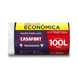 Saco de Lixo Econômico 100 Litros Preto Rolo com 25 Unidades - Casafort
