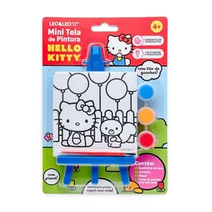 Mini Tela de Pintura Hello Kitty Leonora Azul com Tela 9,2x9,2CM, Cavalete e Tintas Guache Mini Tela de Pintura Hello Kitty Leonora Azul com Cavalete e 3 Tintas Guache 3ML