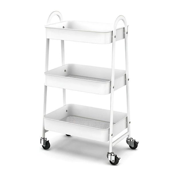 Prateleira De Metal Multiuso 3 Andares Com Rodinhas - Branco
