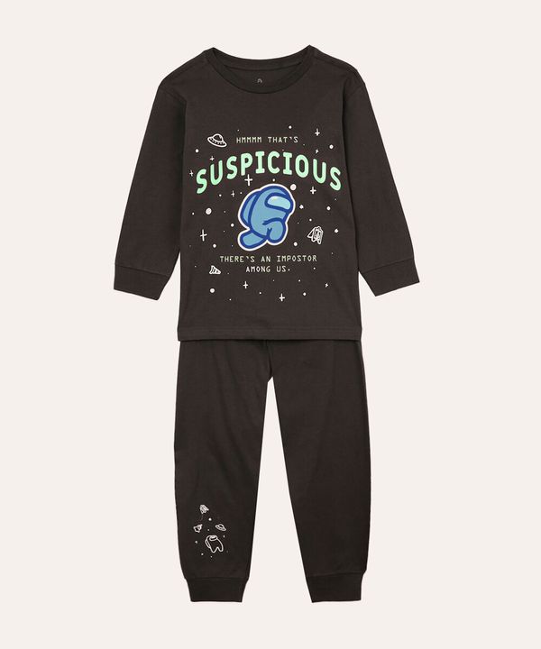pijama de algodão infantil among us brilha no escuro cinza 8