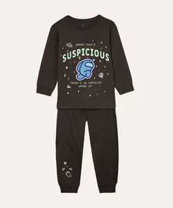 pijama de algodão infantil among us brilha no escuro cinza 14