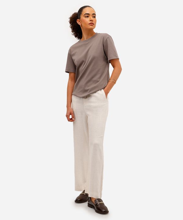 calça clochard feminina com linho bege 40