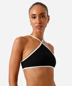 biquíni top halterneck feminino bicolor preto M
