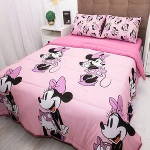 Edredom Portallar Casal Malha 100% Algodão Disney Minnie Beauty 2,00mx220m Rosa