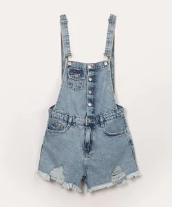 jardineira jeans juvenil destroyed azul médio 16