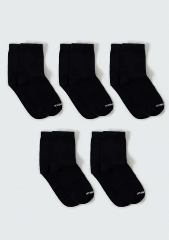 Kit Com 5 Pares De Meia Infantil Unissex Cano Médio - Preto P