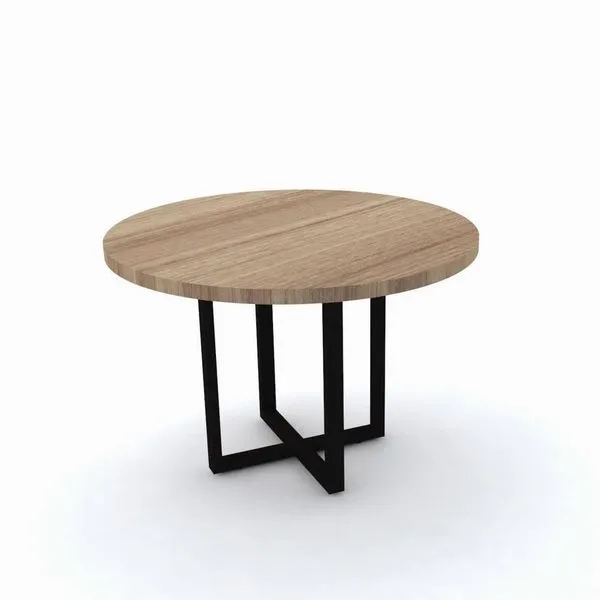 Mesa De Reunião Redonda 110 X 75 Cm Pé Tubular Pe40 Em Mdp Noce Naturalle Base Preta