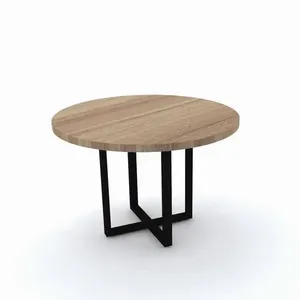 Mesa De Reunião Redonda 110 X 75 Cm Pé Tubular Pe40 Em Mdp Noce Naturalle Base Preta