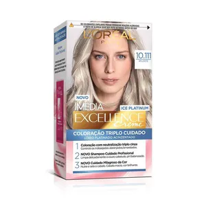 Coloração Permanente Excellence Ice Platinum 10.111 Louro Flerte Imedia Tinta de Cabelo Imedia Excellence Ice Platinum 10.111 Louro Flerte