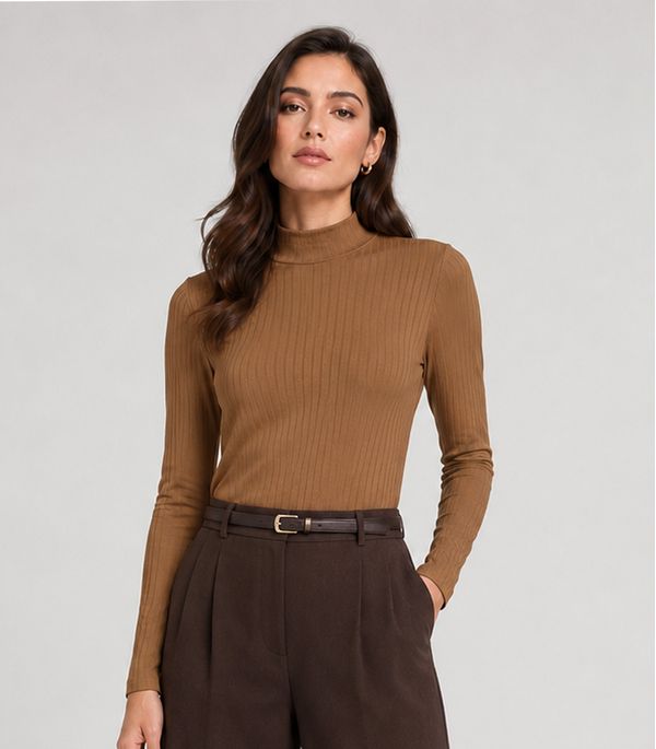 Blusa Manga Longa Feminina Canelada Select Marrom M