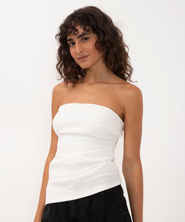blusa alongada assimétrica sem alça off white PP
