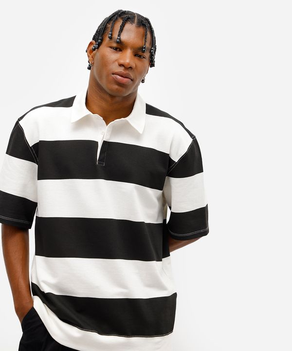 polo masculina de moletom sem felpa listrada off white G