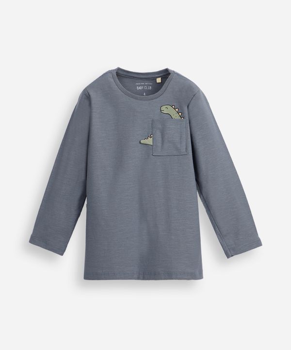 blusa de algodão infantil manga longa dinossauro azul 2