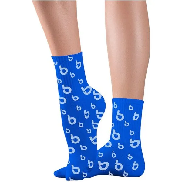 Meia Bemol P Cano Médio Azul Com Logo Branco