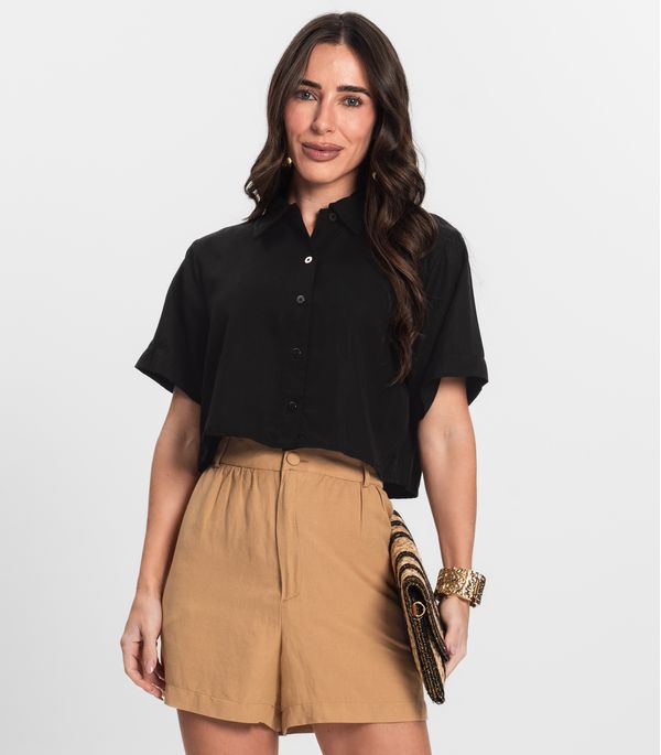 Camisa Feminina Manga Curta Com Gola Endless Preto G