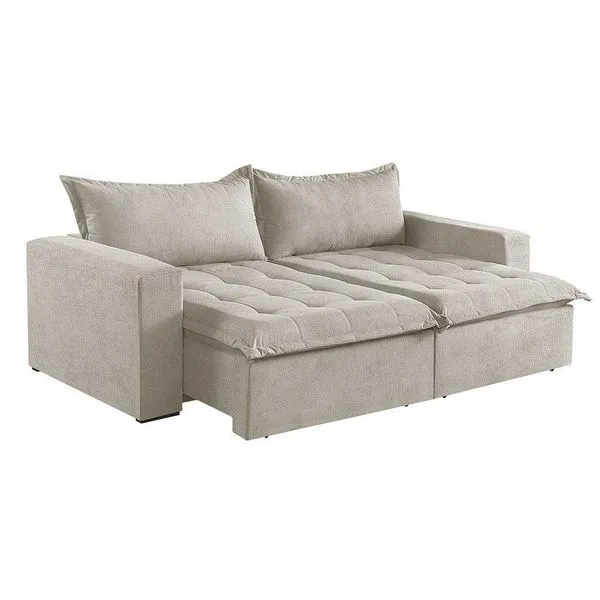 Sofá Cama 2 Lugares Retrátil Reclinável M-184 Veludo Martins Creme