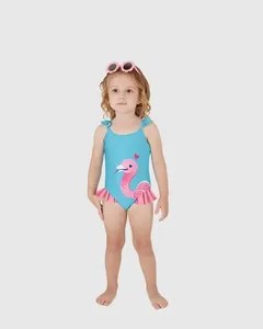 Maiô Infantil Menina Estampa Flamingo Em Malha UV50+ Malwee Kids Azul - 3
