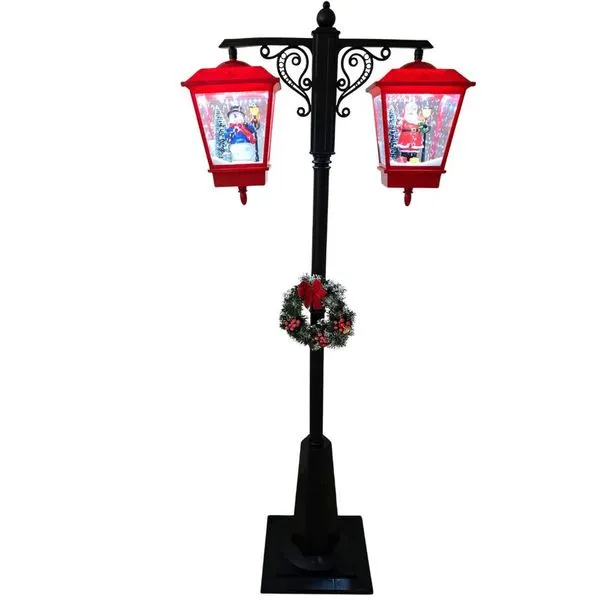 Poste Decorativo de Natal Lanterna Dupla com Neve em Movimento LED Musical 1 90m Vermelho Iracema Collection Poste Decorativo de Natal Lanterna Dupla com LED Musical Neve em Movimento Vermelho Iracema