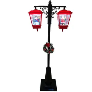 Poste Decorativo de Natal Lanterna Dupla com Neve em Movimento LED Musical 1 90m Vermelho Iracema Collection Poste Decorativo de Natal Lanterna Dupla com LED Musical Neve em Movimento Vermelho Iracema