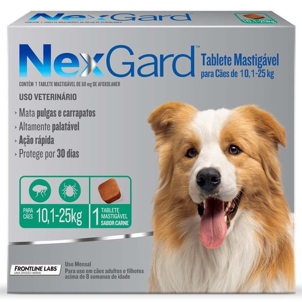 NexGard 68 mg Cães de 10,1 a 25 Kg cx com 1 tablete